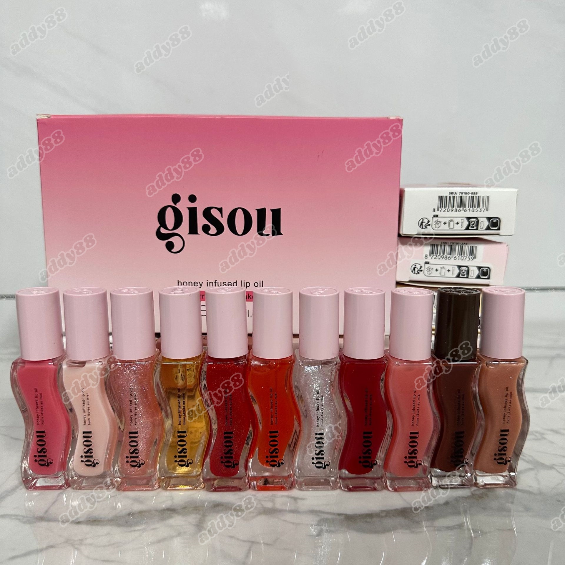 Gisou Huile à lèvres hydratante 12 teintes 8 ml, gloss brillant, soin des lèvres