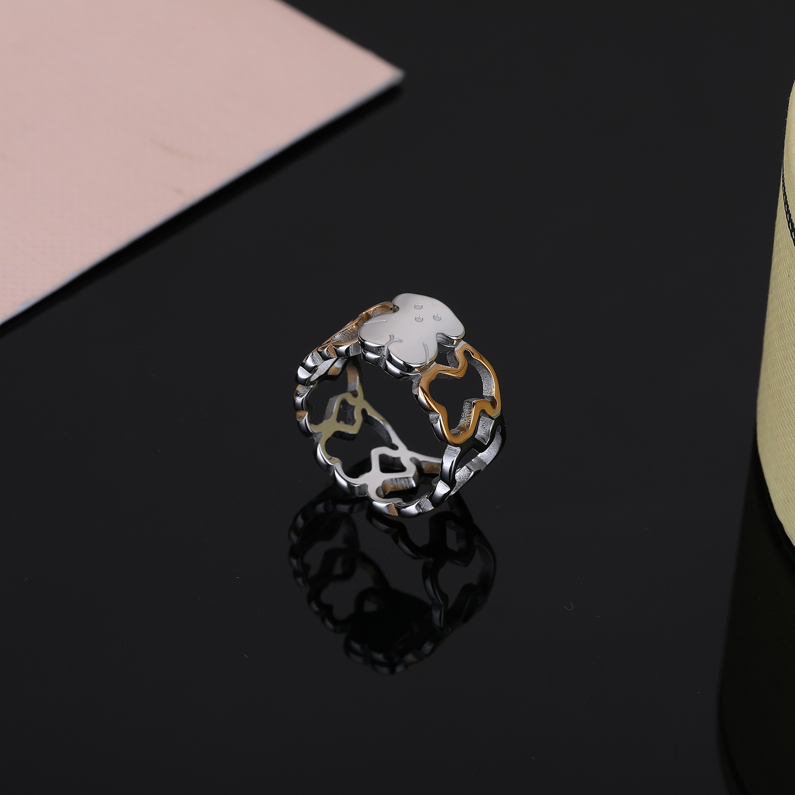Mode chaude femmes hommes Animal ours coeur cercle anneaux en acier inoxydable argent Rose or creux Span anneaux bijoux