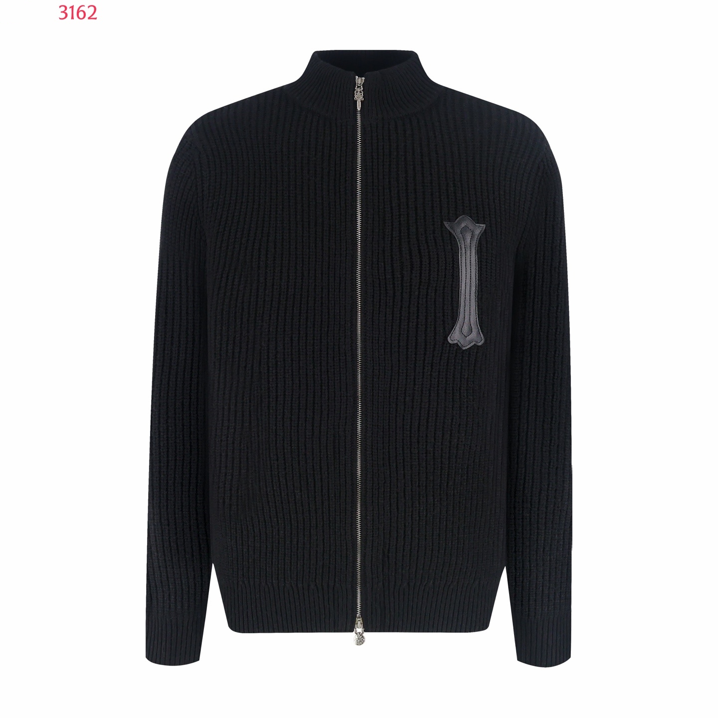 2026 Fall Winter Mens Designer Designer Knit Zip Up Jacket Luxury Ribbed Wool Blend Sweater Coat Cross Leather Patch Stand Collar Casual Outerwear F