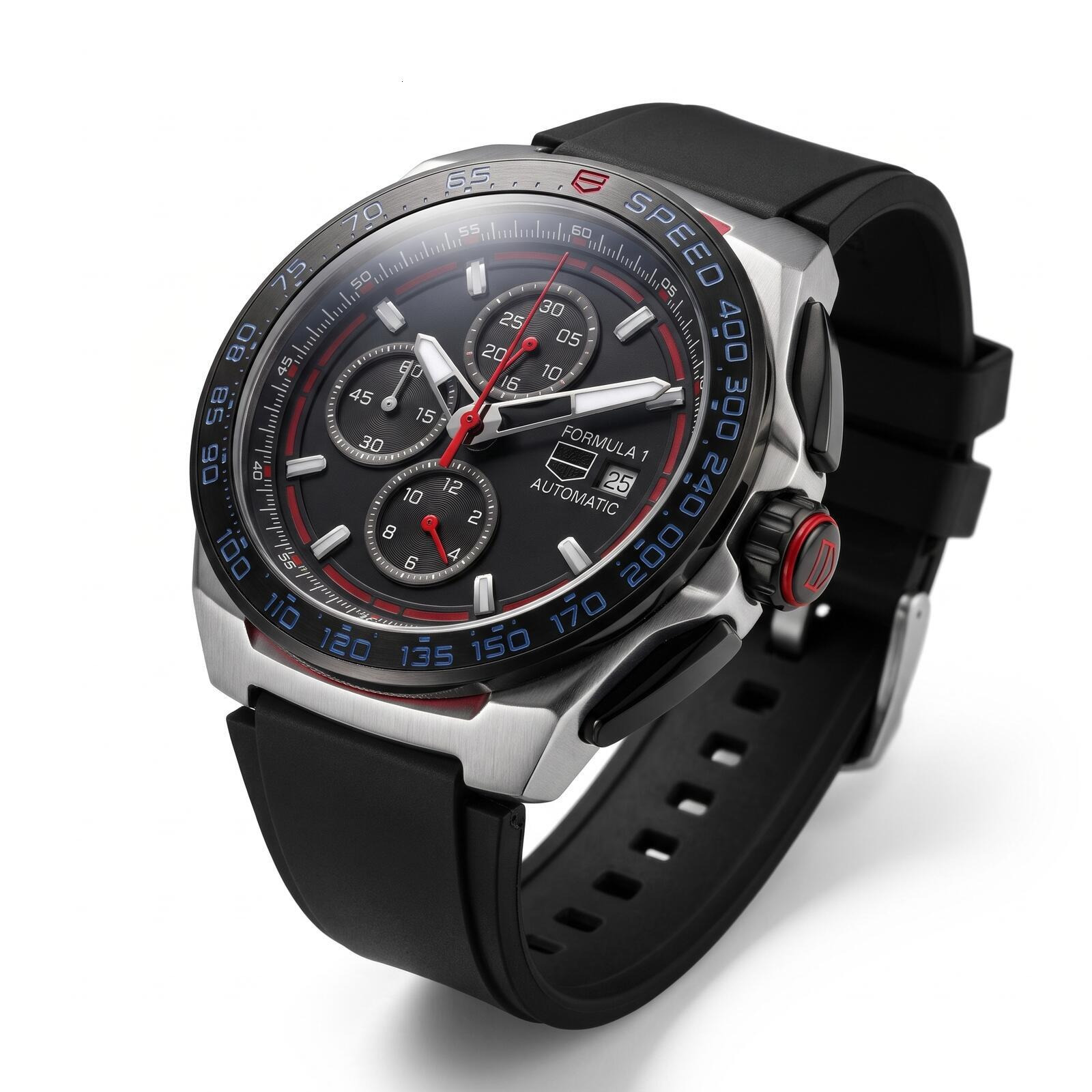 Tager Heuer Montres Hommes Designer Racing Chronographe Mens Tager Heurre Montre 44mm Boîtier En Titane Noir Bande De Caoutchouc 200M Étanche VIT