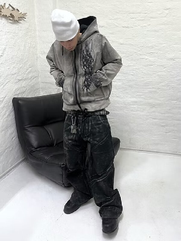 Sweat à capuche pour hommes, estampage, style sombre américain, rétro, tendance, pull avec lettres, Streetwear Harajuku