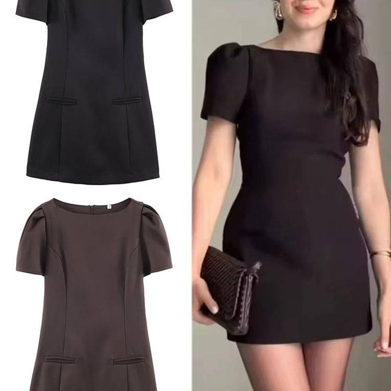Mini robe plissée de styliste pour femmes, vêtements d'automne, manches courtes, col rond, moulante, couleur unie, Streetwear, robe de soirée et