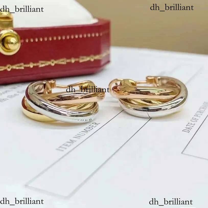 Marque de luxe trois couleurs trois anneaux femmes bijoux en or rose concepteur boucles d'oreilles en diamant cadeau chaud