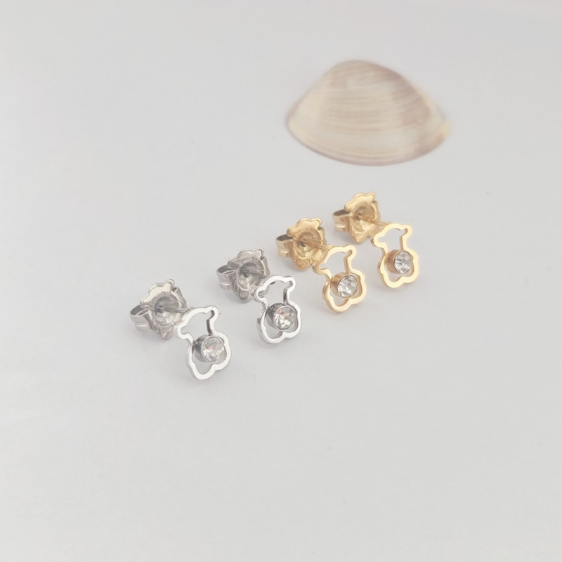Mode femmes hommes ours argent or acier inoxydable noir Zircon rose coeur dessin animé Animal Span boucles d'oreilles bijoux