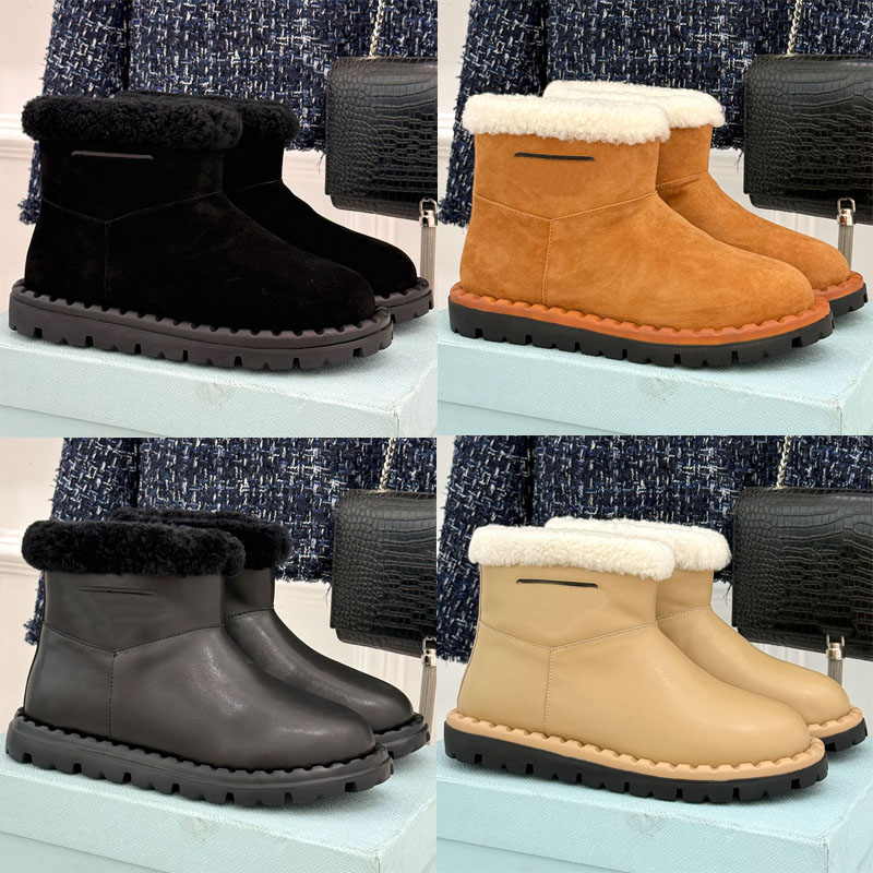 Women Men Suede Leather Boots 2026 Designer Suede Round Toe Warm Winter Boots With Plush Edging Contrasting Colored Toe Serrated Sole Outdoor Casual