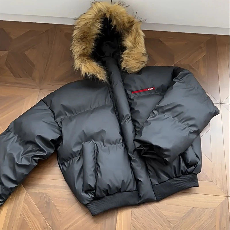 Veste bouffante à capuche en fausse fourrure détachable pour homme, manteau épais et chaud, coupe-vent, décontracté, en coton, M-2XL
