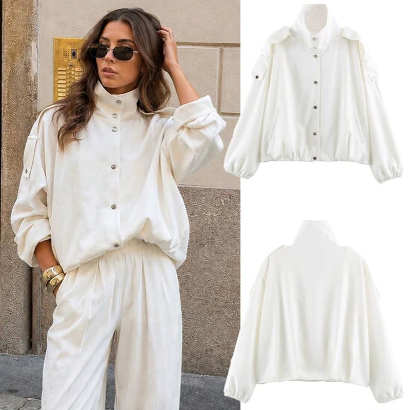 Veste bombardier à col montant pour femmes, manches longues, coupe ample, décontractée, Streetwear, vêtements d'extérieur, automne