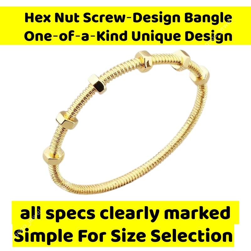 Luxury Designer Screw Nut Bangle Unique Threaded Mechanical Hardware Shape Bracelet Edgy Industrial Jewelry for Women Men