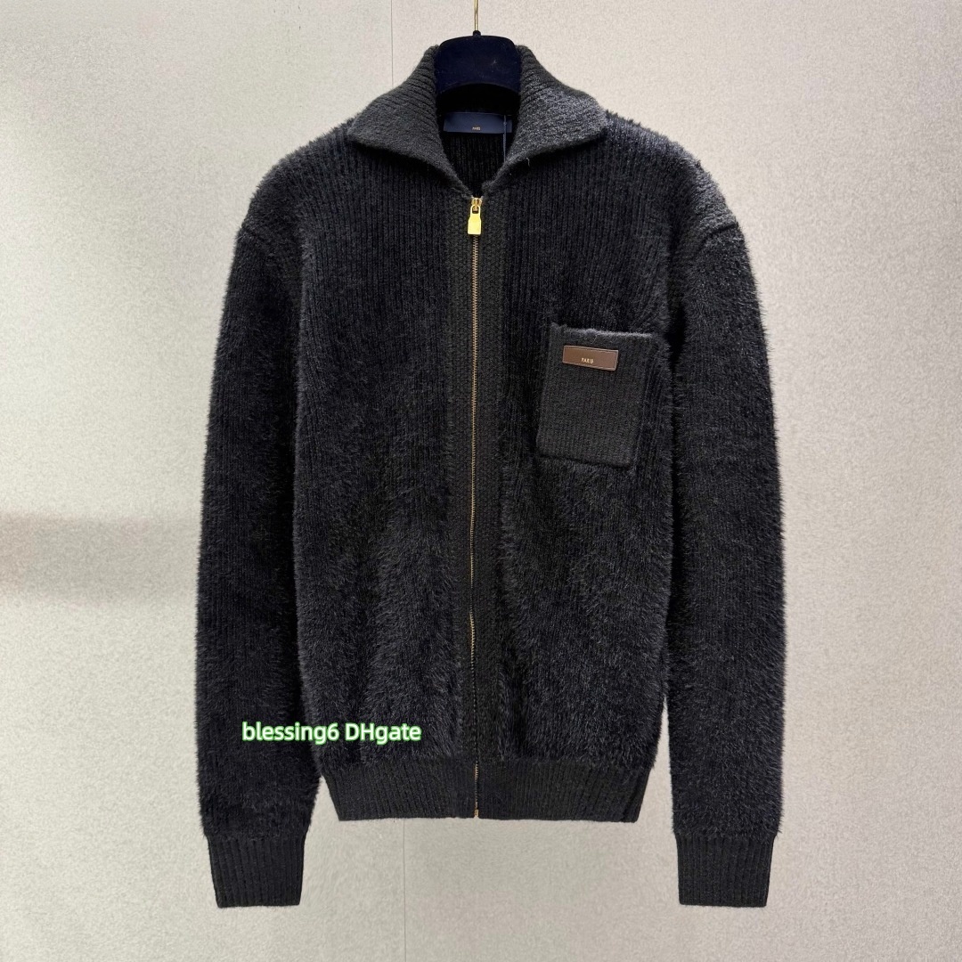 Designer men's knitted sweater cardigan stand up collar sweater soft plush wool knitted jacket warm casual women's lapel autumn and winter