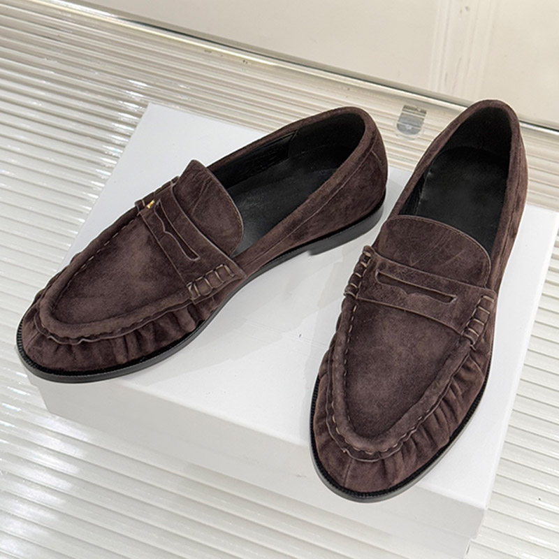 Mocassins de luxe en daim souple, doublure chaude et confortable, chocolat foncé, chaussures formelles pour femmes, chaussures de banquet en cuir