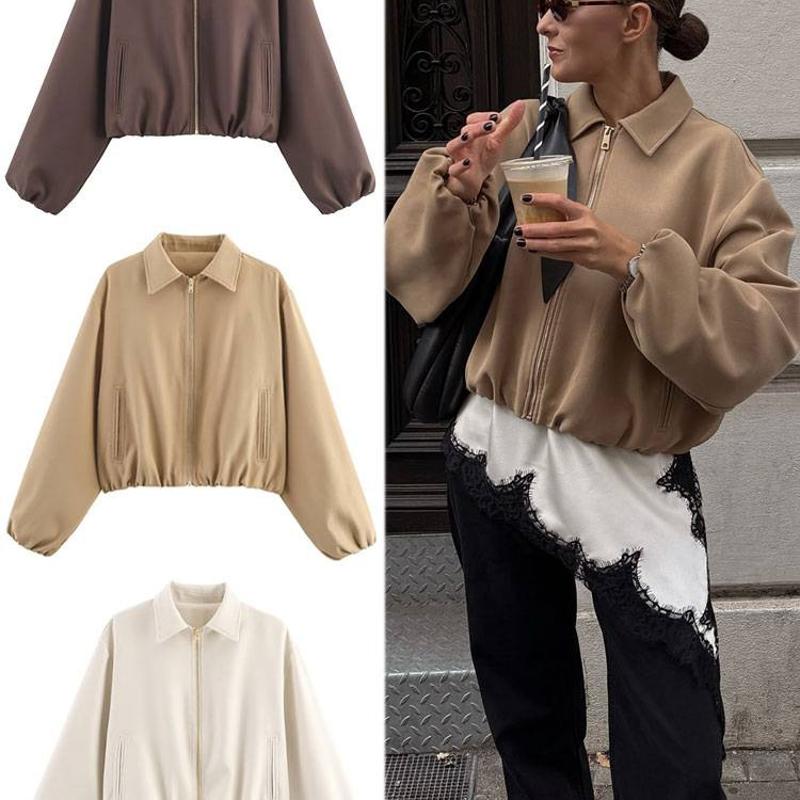 Women's Zip Up Puffer Jacket Casual Loose Solid Color Streetwear Autumn Winter Long Sleeve Pocket Coat