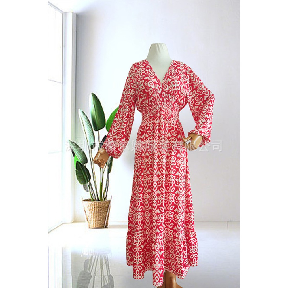 (142) New Large Size V-neck Floral Dress Seaside Holiday Beach Dress