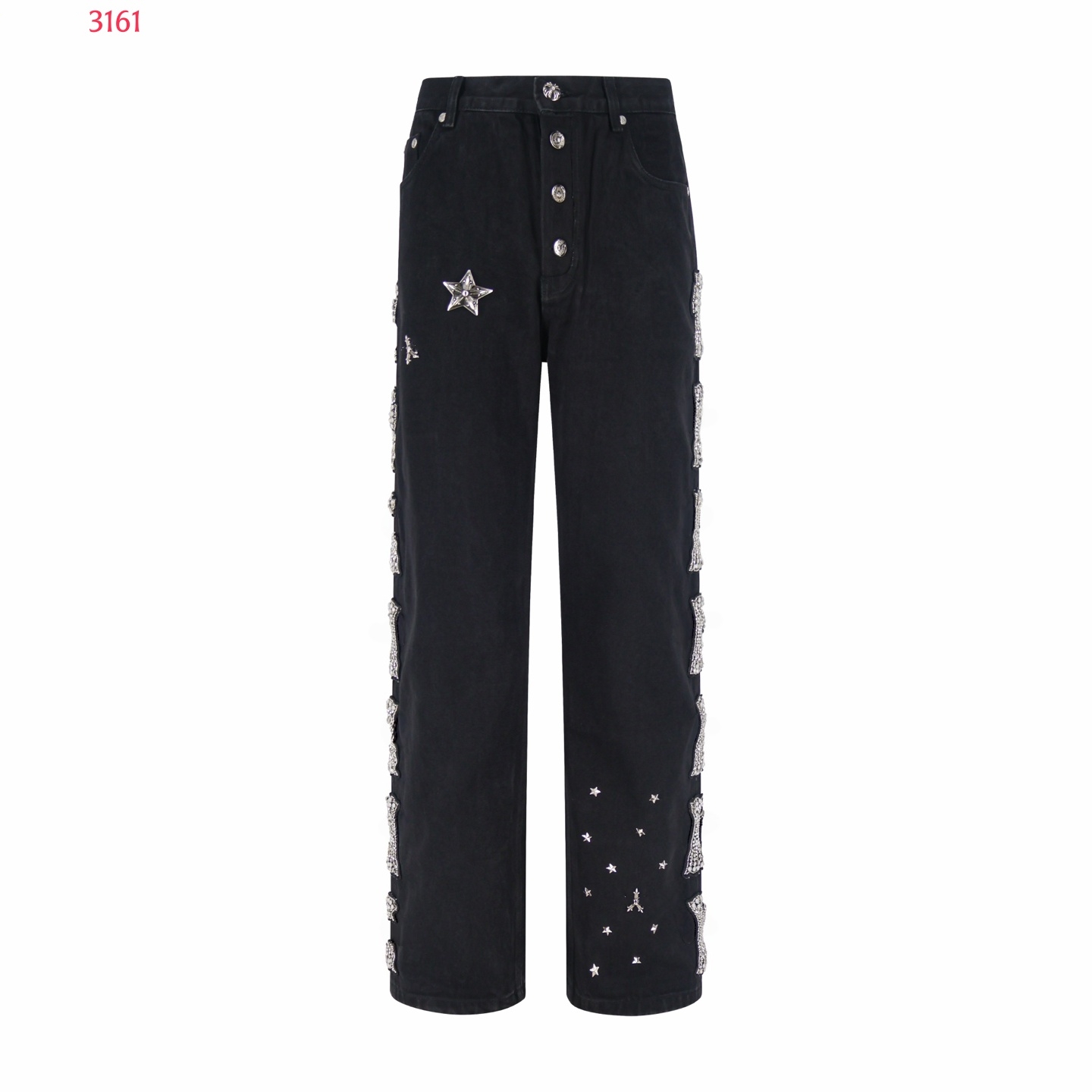 2026 Autumn Winter Jeans Designer Black Straight Denim Pants Rhinestone Cross Star Decor Button Fly Vintage Loose Streetwear Jeans For Men Women
