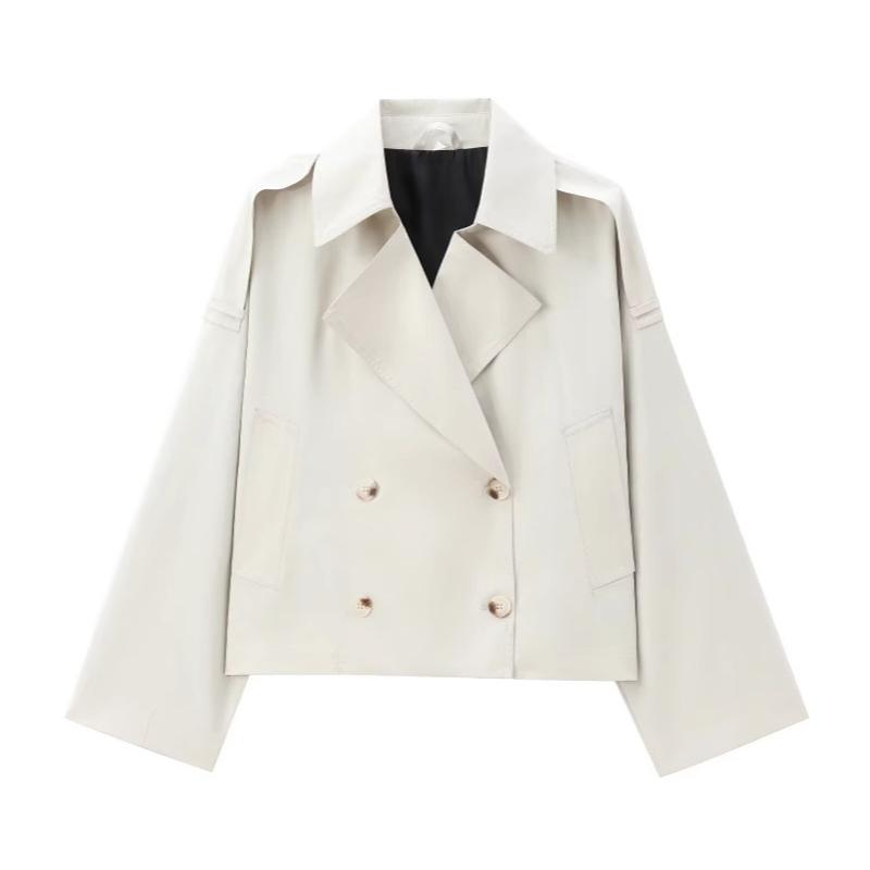 Trench-Coat court pour femmes, Double boutonnage, manches longues, décontracté, Streetwear, poches de couleur unie, vêtements d'extérieur, printe