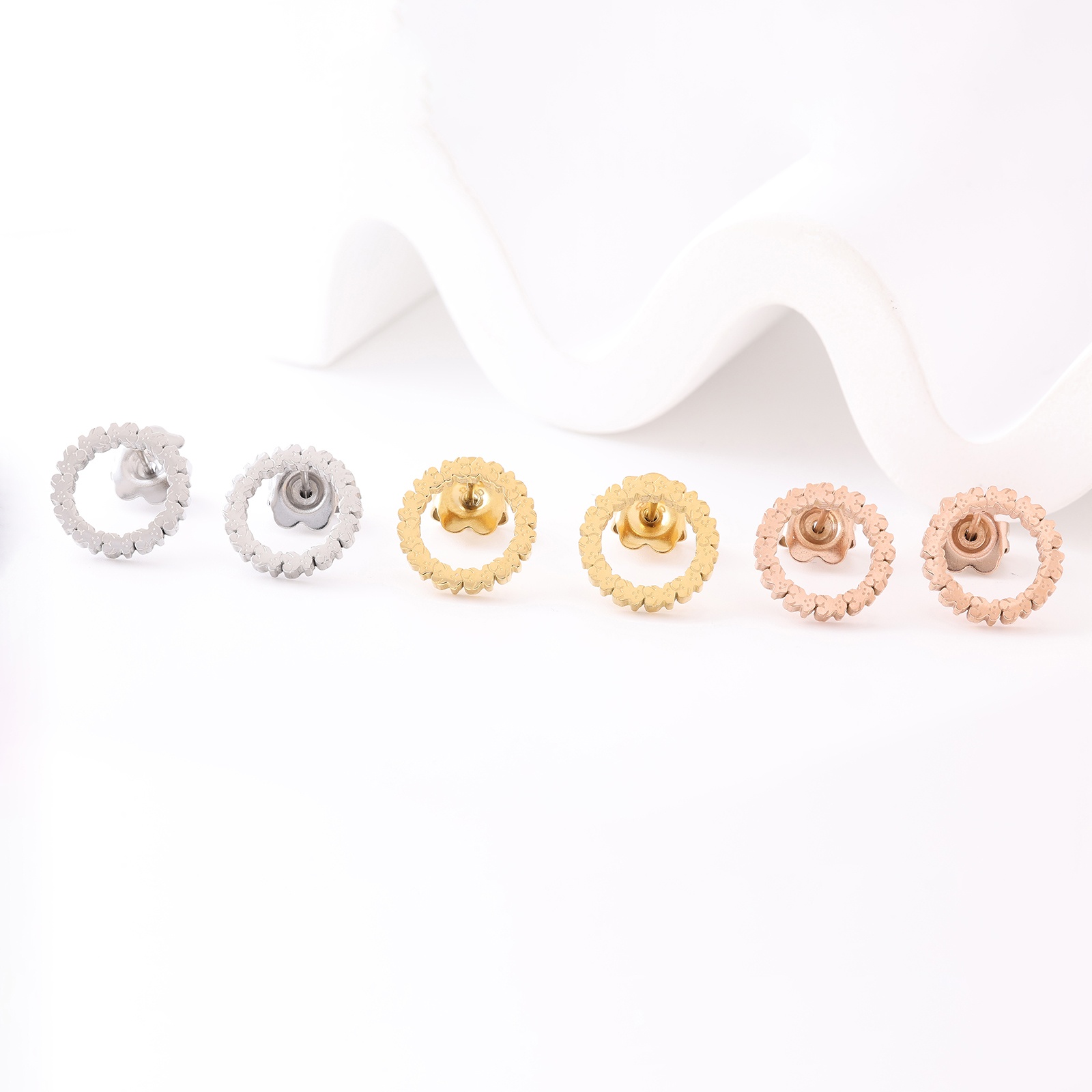 Mode femmes hommes ours argent Rose or acier inoxydable blanc Zircon creux dessin animé Animal Span cerceau boucles d'oreilles bijoux