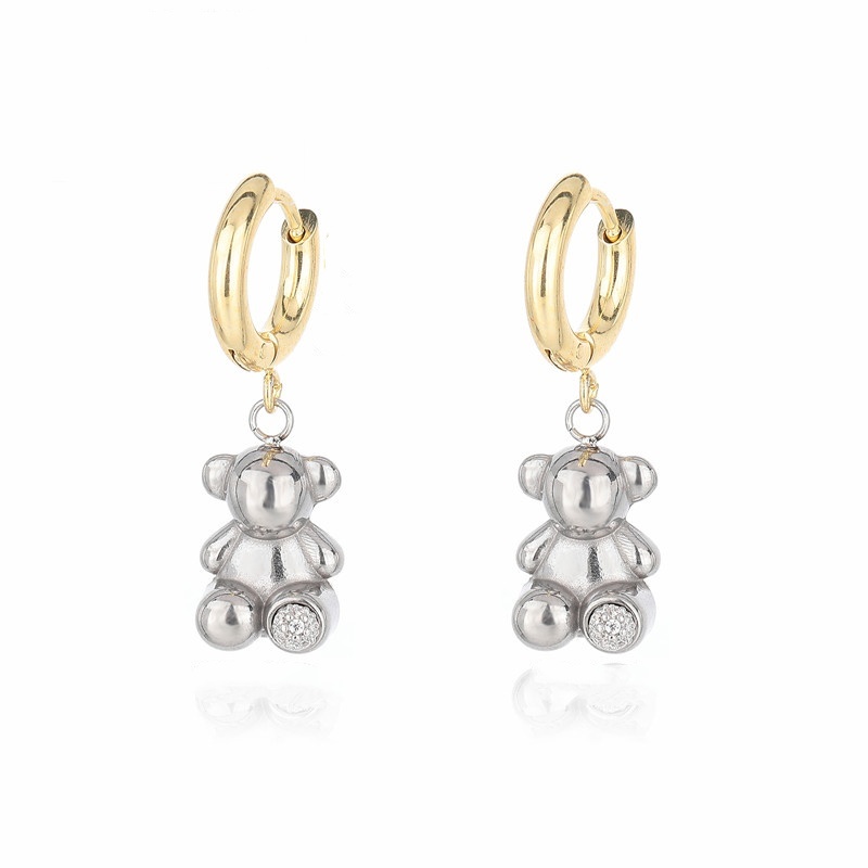 Mode femmes filles hommes ours cercle d'or en acier inoxydable blanc rose noir bleu huile lettre Animal Span cercle boucles d'oreilles bijoux