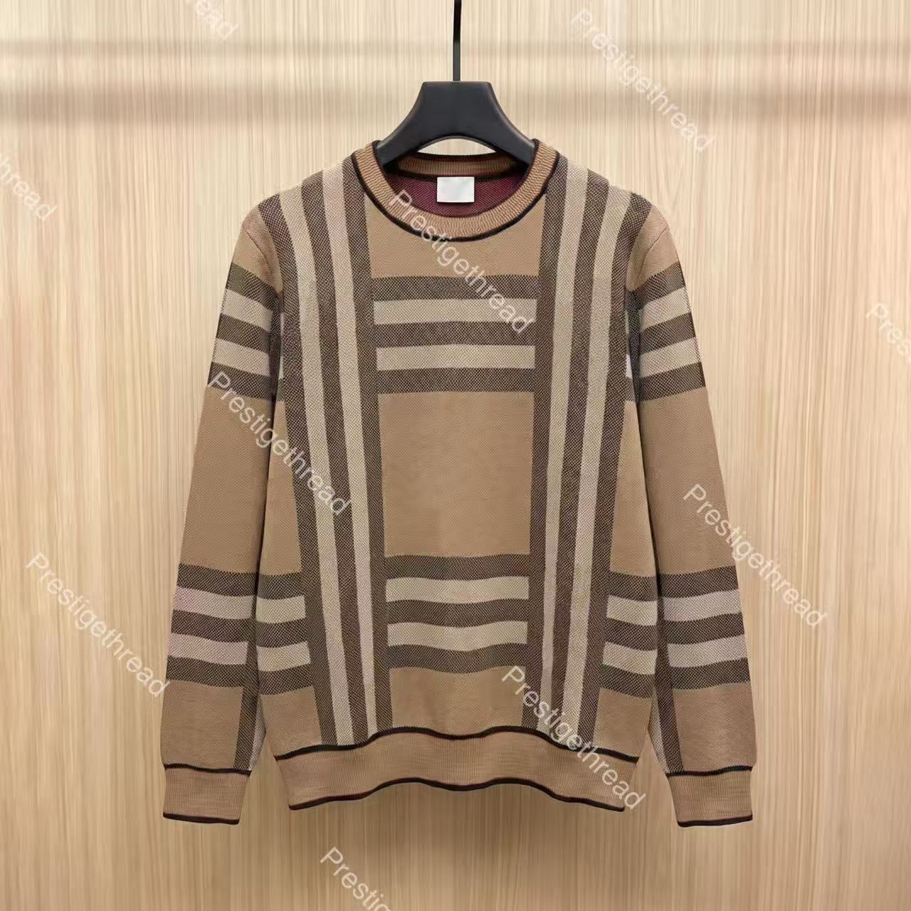 Designer High-Quality Men's Sweaters Plaid Knit Wool Classic Vintage Casual Pullover Long-Sleeve Sweater