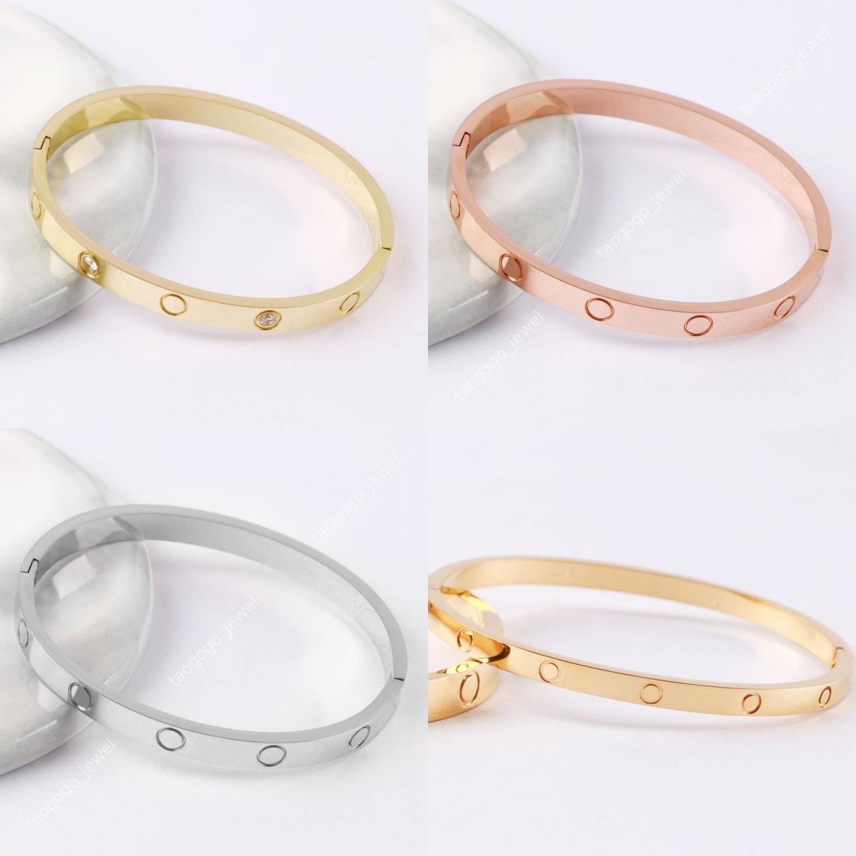 Designer Luxury High Quality 4mm 6mm Wide Classic Hinge Clasp Bangle Diamond Gold Plated Titanium Steel Rose Gold Screw Customized Bangles Bracelete