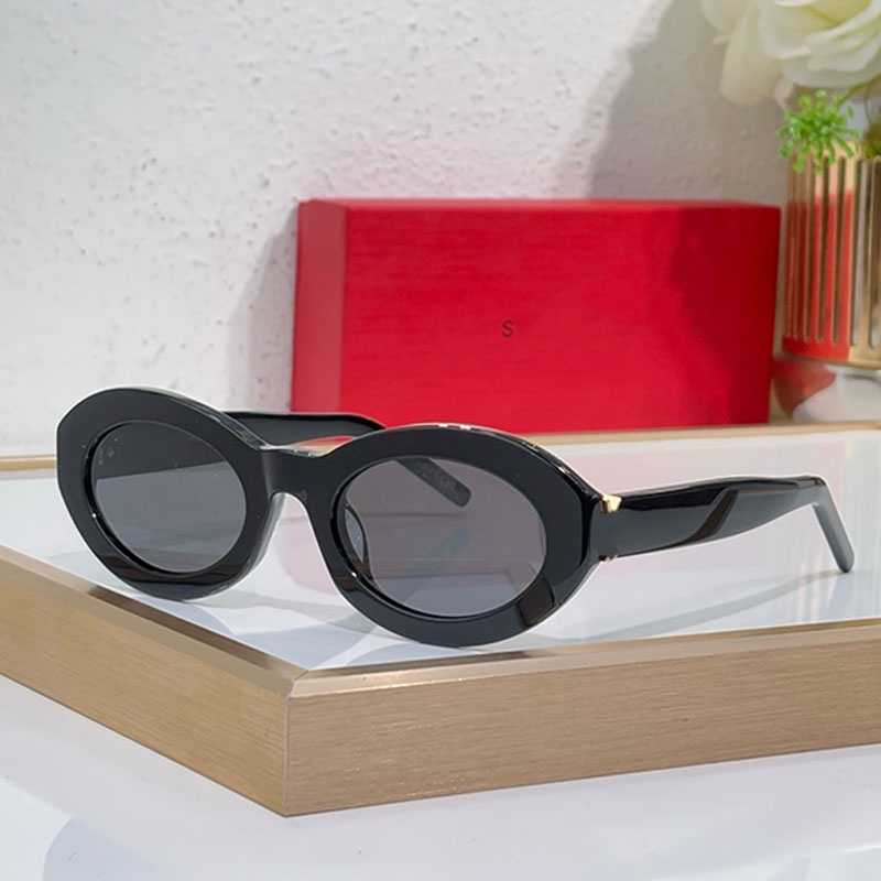 Oval Sunglasses Fashion Designer Cat Eye sunglasses Black Acetate Coarse Frame SLM 136 Women Date Shopping sunglasses Black Lens UVAUVB Protectio