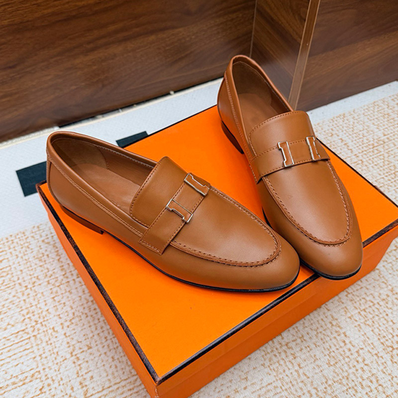 Lofers Genuine Leather Designer Paris Dress Shoes Designer Brand Metal Letter Buckle On The Shoe Upper High End Luxury Style Made In Italy