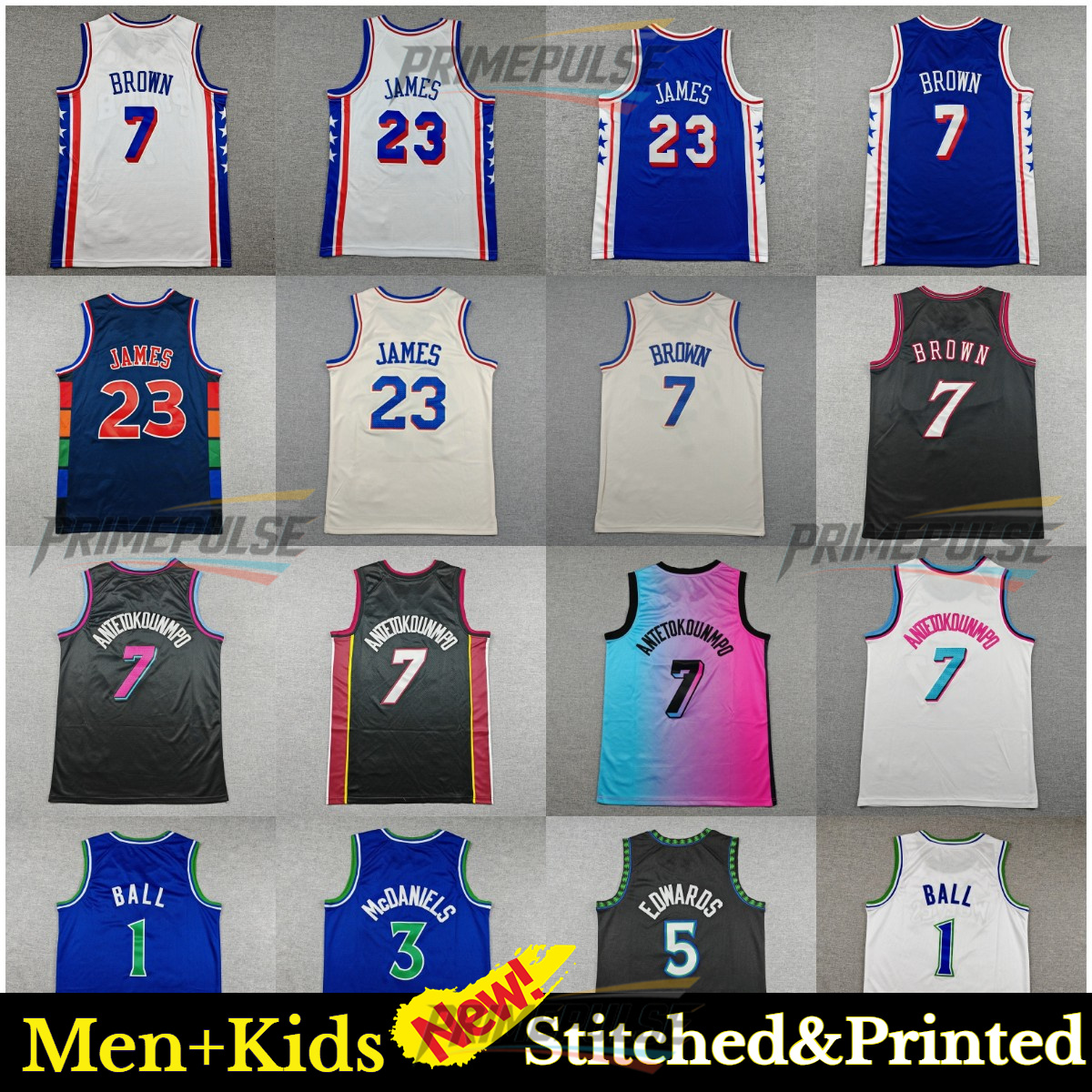 Men's Kids Basketball Jersey Anthony Edwards, LaMelo Ball, Jaden McDaniels, Antetokounmpo, JAMES Brown, Stitched Printed Basketball Jerseys