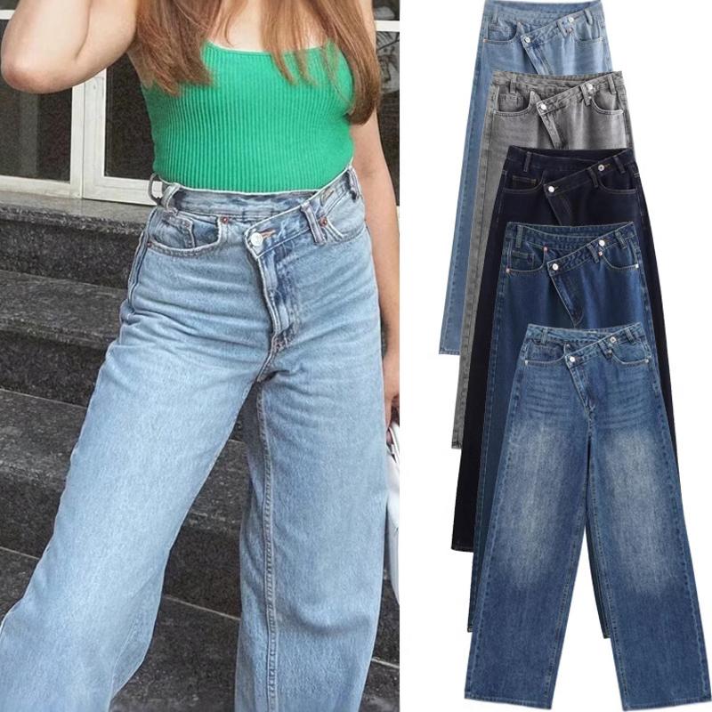 Jean taille haute droit à jambes larges pour femmes, pantalon en Denim Vintage ample, longueur au sol, Streetwear de styliste