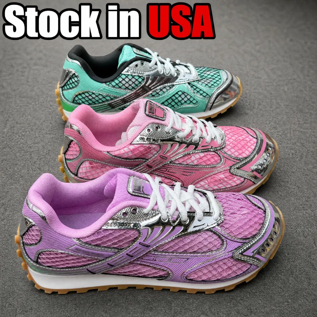 Luxury Designer Orbit Sneakers For Men Women Runner bv Casual Shoes Mesh Metal Bright Leather Silver Black Gold Pink Lace Up School Fashion Outdoor