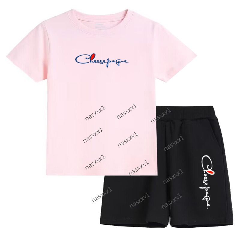Enfants été loisirs lettre imprimer 2 pièces t-shirts à col rond shorts pantalons costumes de sport 2-13 ans garçons filles streetwear enfants ma