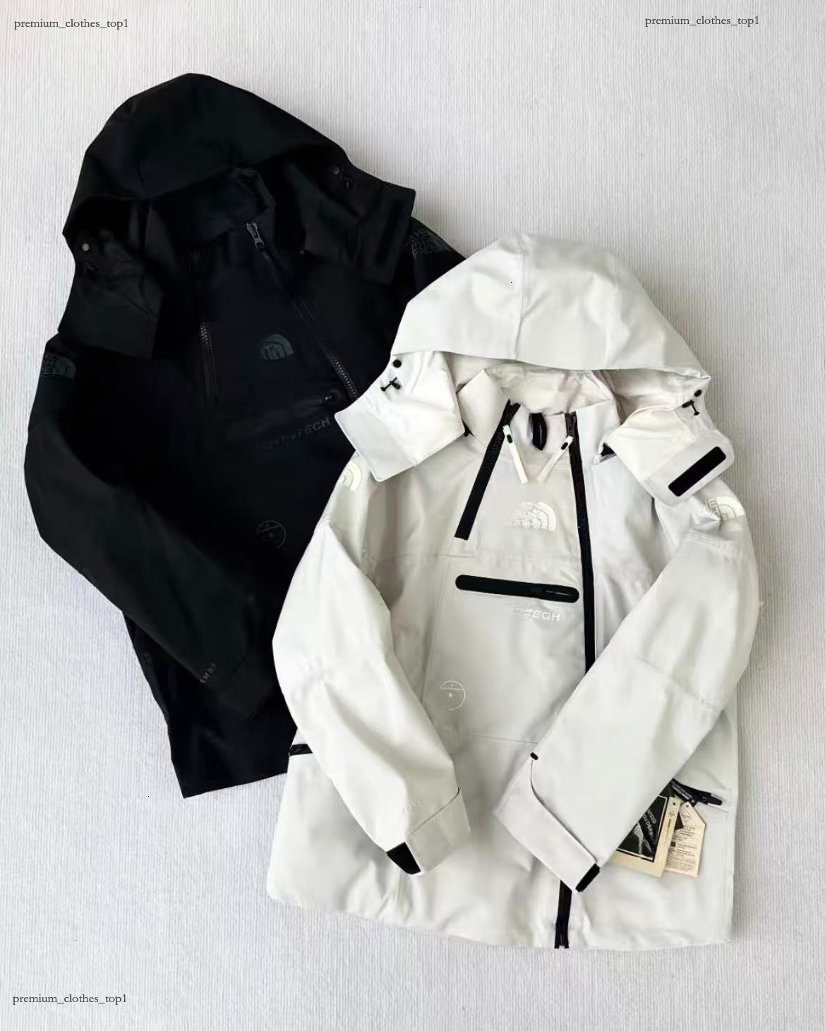Northsjacket Mens Waterproof Hooded Hardshell Jacket Full Zip Taped Seams Adjustable Hood Chest Pocket Outdoor Hiking Gorpcore Black White Gifts New