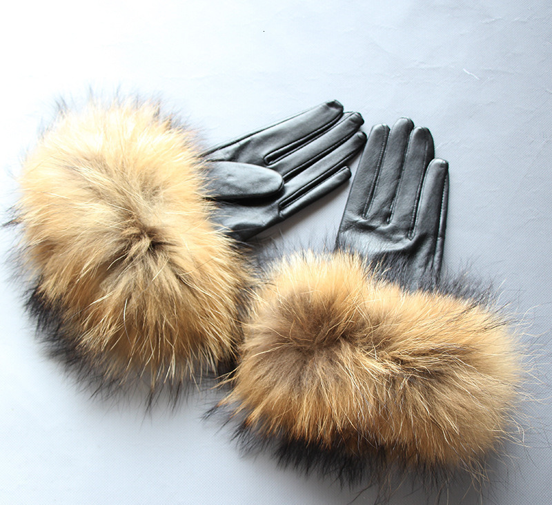Womens Genuine Leather Glove Winter Warm Sheepskin Fox Fur Gloves Fashion Style Natural Fluffy Fox Fur S7200 241122