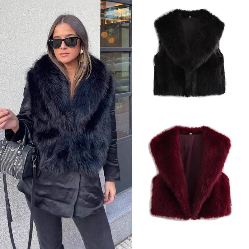 Gilet en fausse fourrure pour femmes, Cardigan sans manches, bouton-pression ouvert sur le devant, coupe ample, automne hiver, Streetwear, couleu