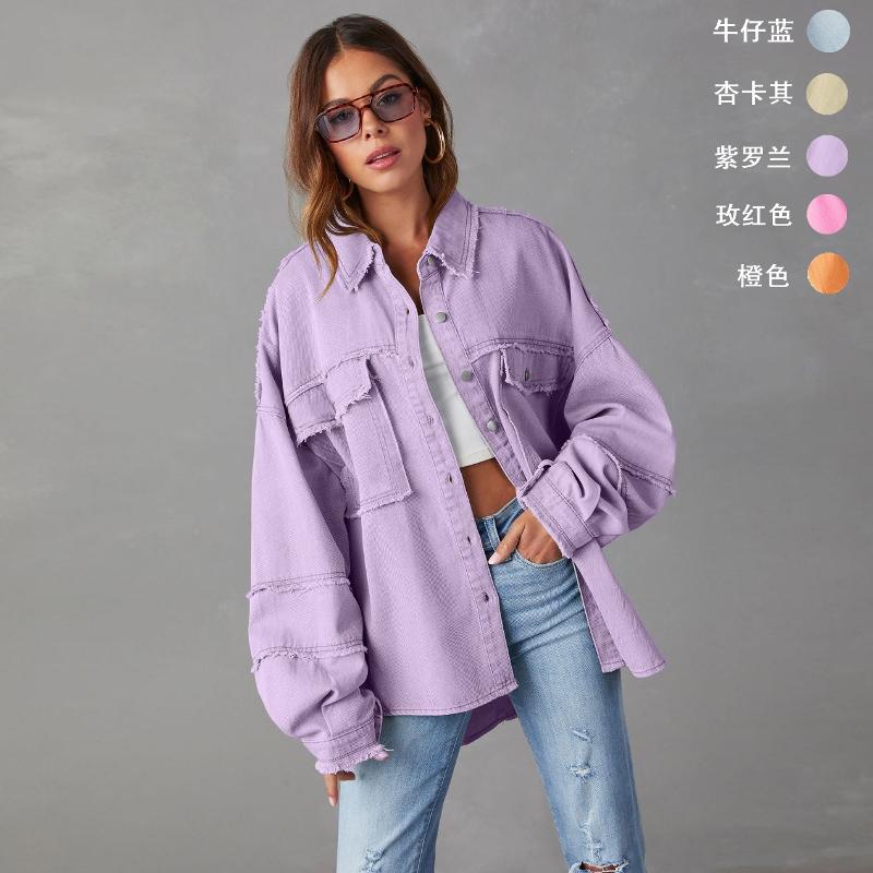Designer Women's Washed Solid Denim Jacket 2025 Autumn Mid-Long Loose Fit Long Sleeve Lapel Street Casual Coat S-2XL