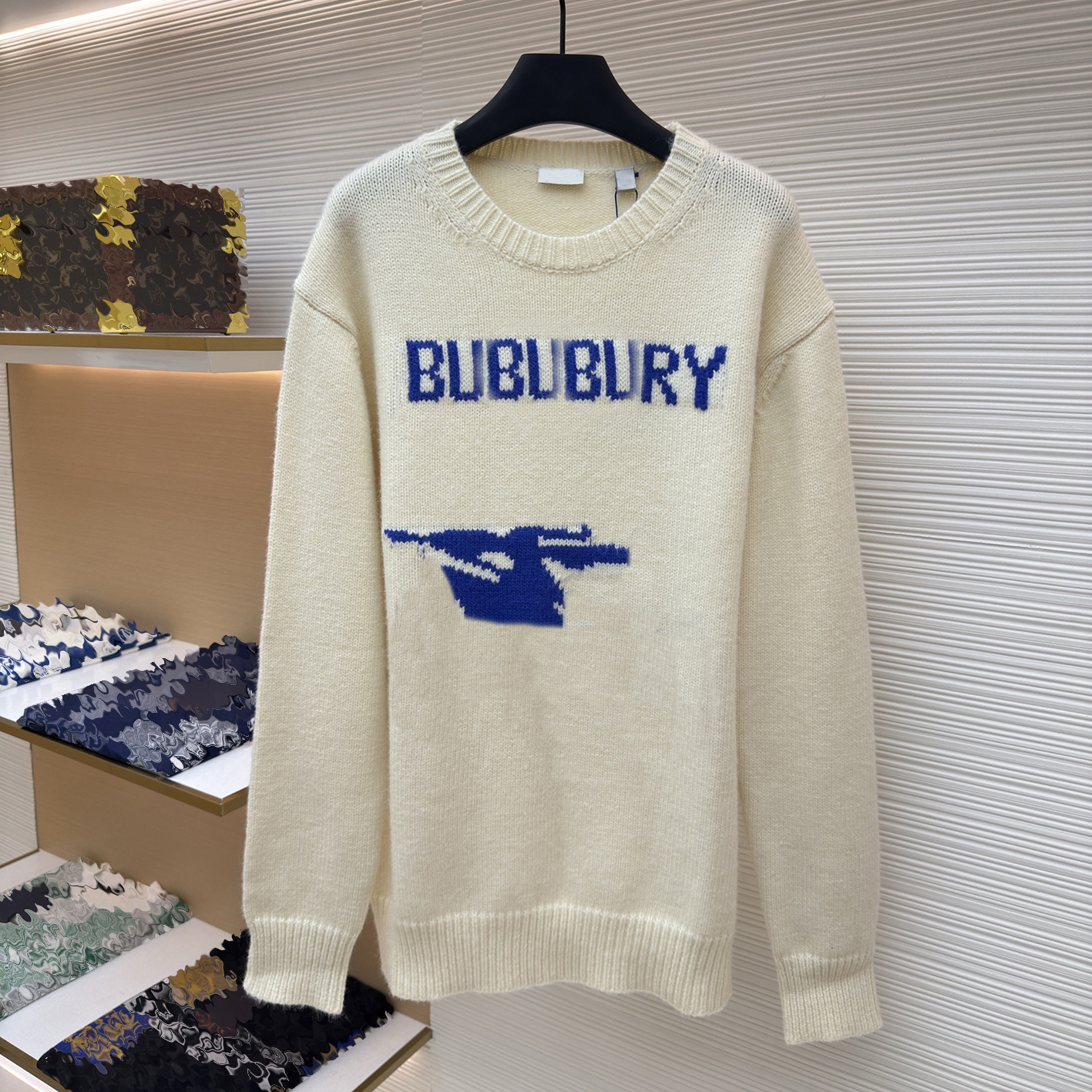 Designer brand clothing, high-quality men's warhorse letter jacquard round neck sweater, large logo jacquard pullover knit sweater, unisex ligh