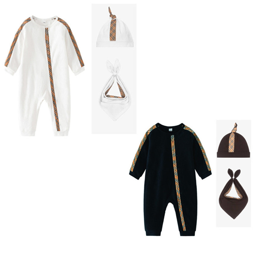 Baby Romper Body Suits Cartoon Newborn Boys Girls One pieces Clothes Solid Color Printed Baby Jumpsuits Hat outfits Long Sleeves Sleepsuit