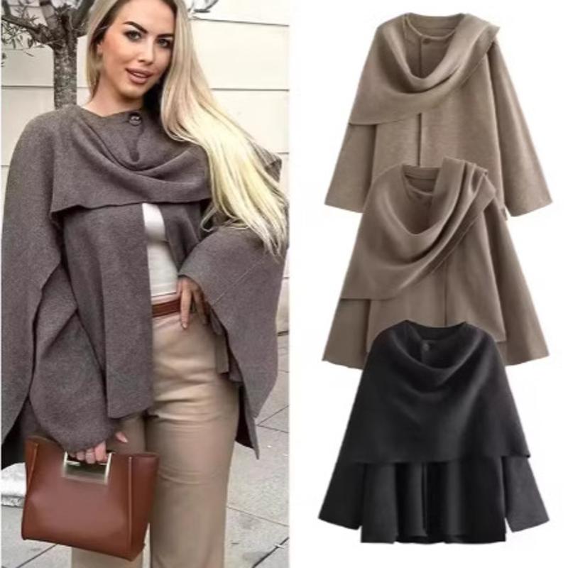 Cardigan asymétrique à col écharpe pour femme, pull court en tricot, pull de couleur unie, haut ample, Streetwear
