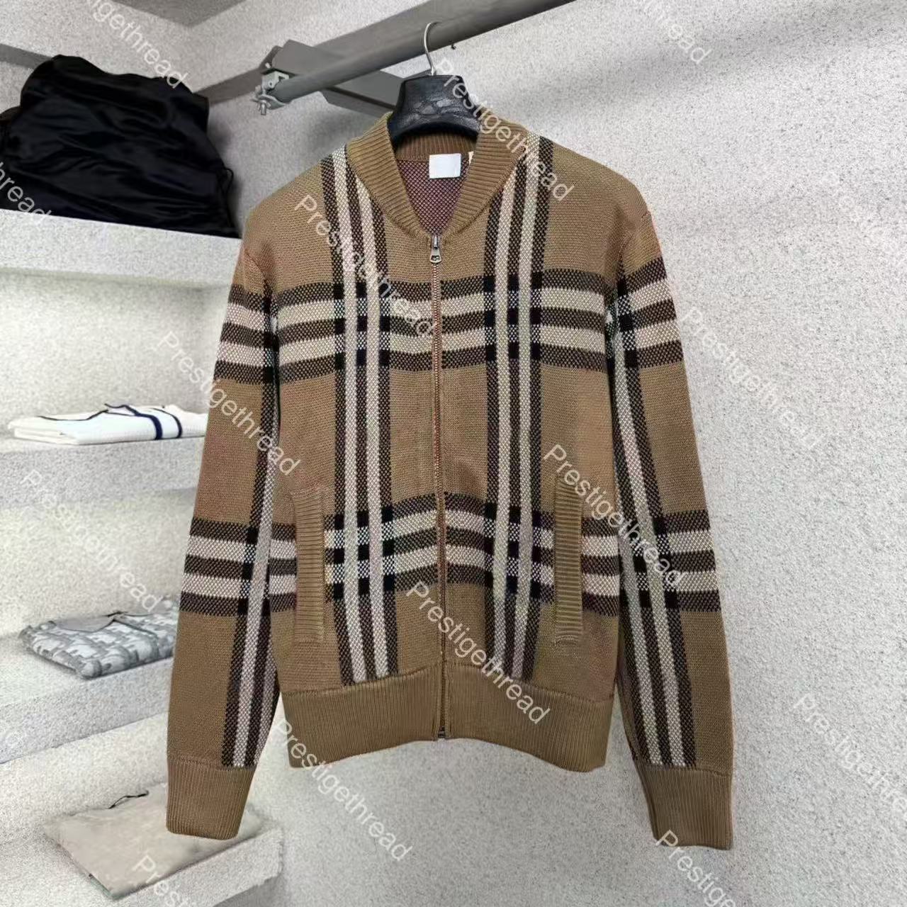 Designer high-quality Men's Jackets fully printed cardigan sweater with plaid jacquard zipper cardigan and baseball collar casual knit jacket
