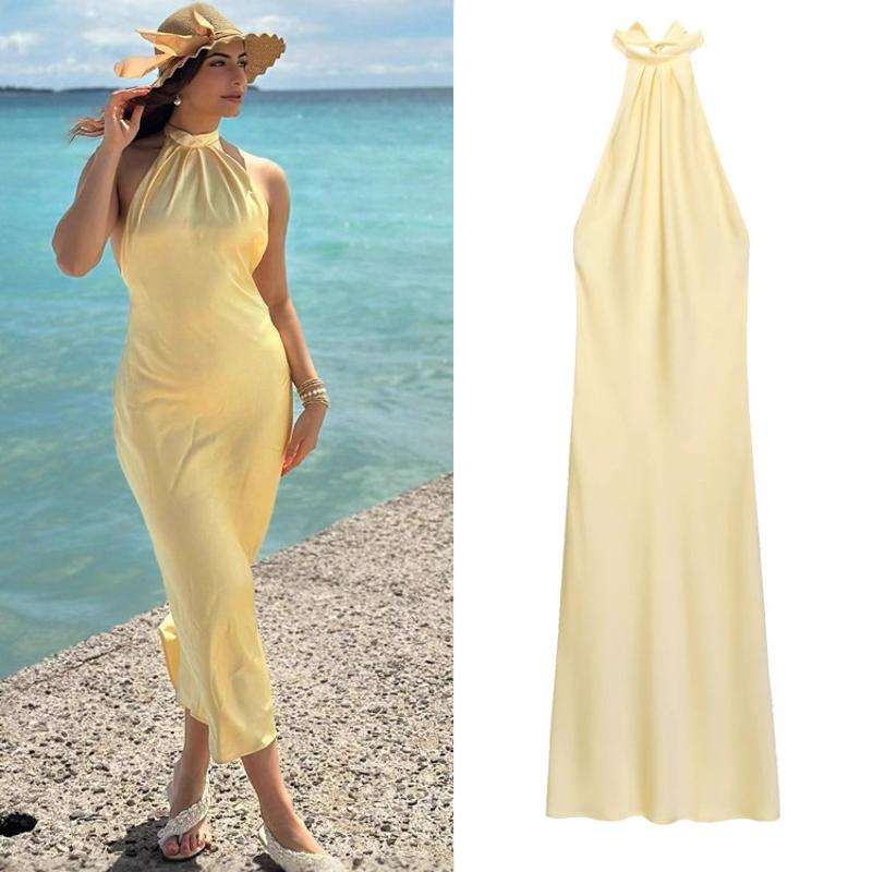 Women Sexy Backless Satin Halter Dress Sleeveless High Waist Slim Irregular Summer Party Clubwear 2026