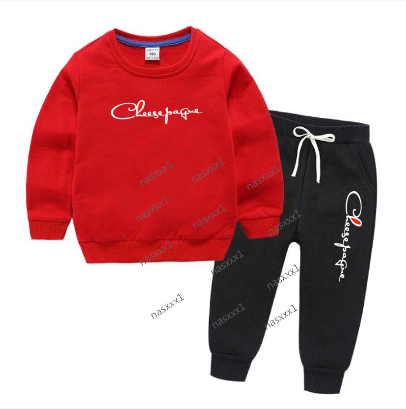 Printemps Automne Vêtements Pour Enfants Ensembles Bébé Filles O Cou 100% Coton Rouge Sweat Pantalon Deux Pièces Ensemble Enfants Respirant Marqu