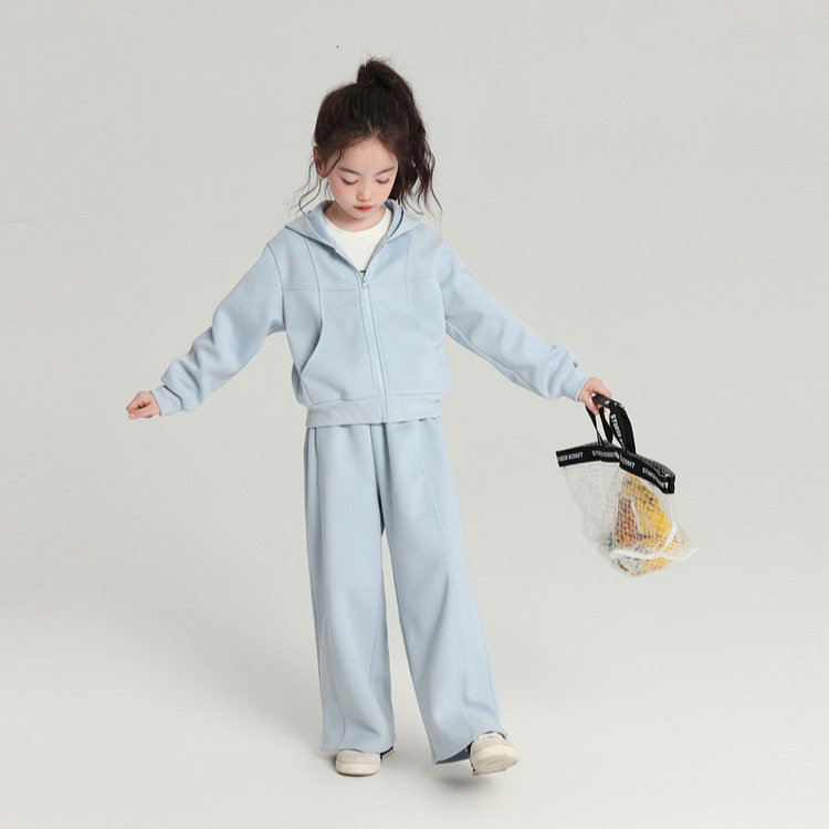 Girls Autumn and Winter High-Quality Fleece-Lined Jacket and Wide-Leg Pants Casual Two-Piece Set 260424