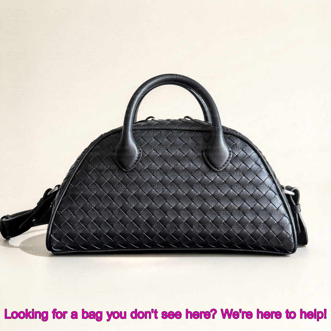 12A All-New Mirror Quality Designer Small Bauletto Bowling Bags for Women 28cm Luxury Handbags Woven Leather Shoulder Bag Black Crossbody Purse with