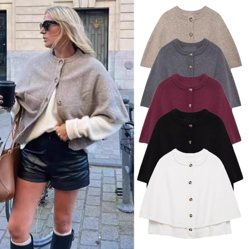 Pull en tricot uni pour femmes, veste courte, col rond, manches longues, ample, décontracté, Streetwear, mode automne haut