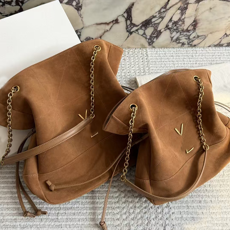 Designer Lucky Shoulder Bags Woven Straw Bucket Bag Leather Drawstring Summer Beach Tote Luxury Ladies Handbags Chain Totes Jamie Large Pochon Shopp