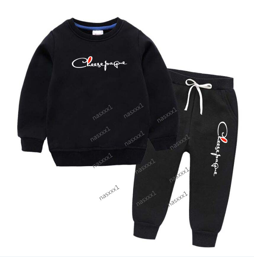Autumn Casual Letter Print Sweatshirt Sets for Boys Kids O Neck 100% Cotton Black Hoodies 2pcs Set Children's Brand Tracksuit