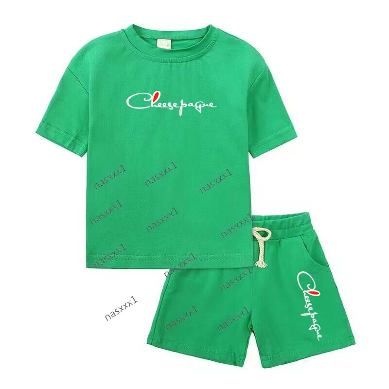 Ensemble d'été à manches courtes pour enfants, T-shirt et Short de sport avec lettres imprimées, ensemble 2 pièces pour garçons et filles, survêt