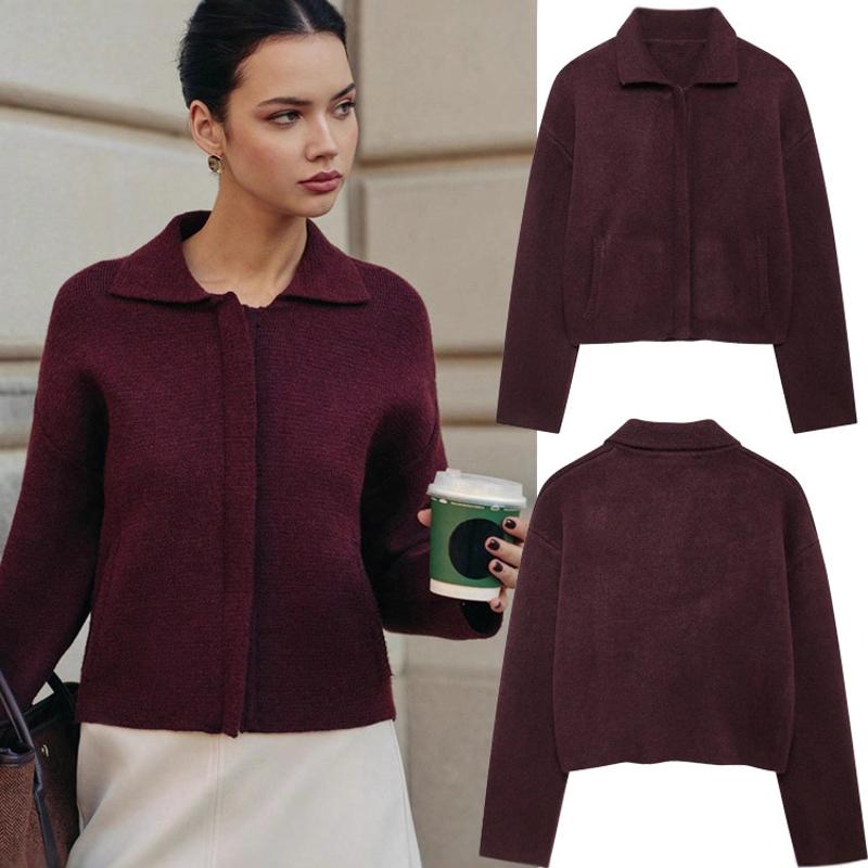 Cardigan en tricot zippé pour femmes, manches longues, col à revers, poches solides, décontracté, Streetwear, vêtements d'extérieur de styliste