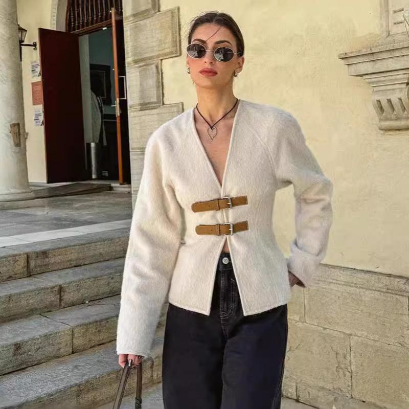 Women's Designer Soft V-Neck Single-Breasted Long Sleeve Jacket Commuter Coat Spring Autumn Polyester Regular Fit