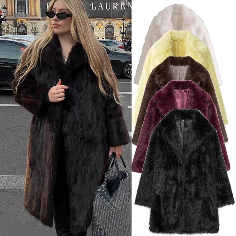 Manteau Long d'hiver épais et chaud avec col en fausse fourrure pour femme, veste d'extérieur décontractée avec poches à revers, nouvelle collect