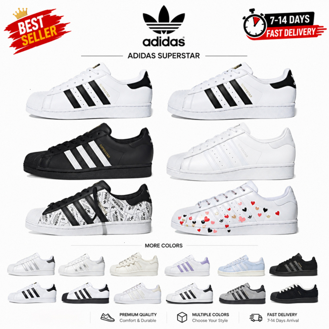 Designer Adidas Originals SUPERSTAR Layer Cowhide Rubber Synthetic Leather Shell Toe Trendy Avant garde Low Top Skate Sneakers Unisex Men Women Casu