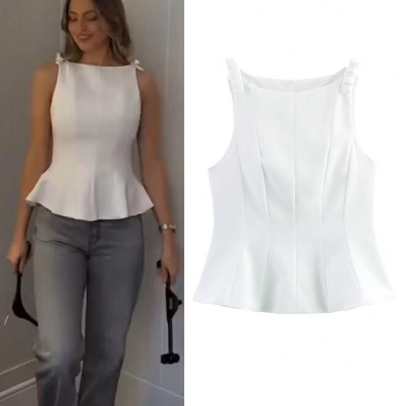 Débardeur sans manches pour femmes, haut avec ourlet péplum, court, uni, blanc, Polyester, Streetwear, Y2K, Sexy, haut décontracté, été