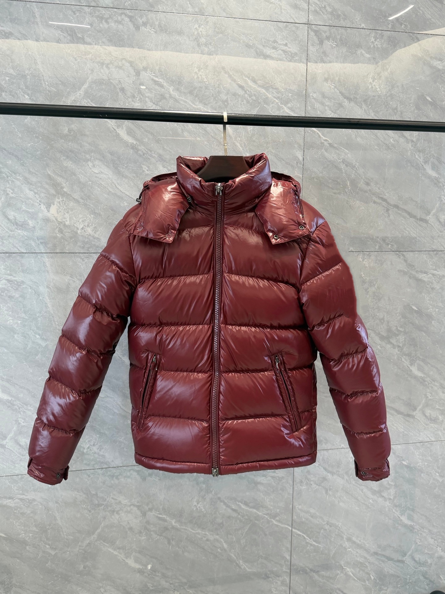 M Winter and autumn stand-up collar knitted sleeve patchwork down jacket; short, fitted quilted down coat-2